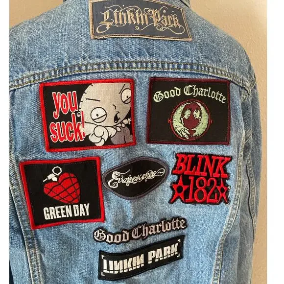 Steve & Barry's Blue Denim Jacket with Band Patches - Picture 2 of 9
